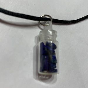 Handmade Necklace - Blue stones in a jar charm